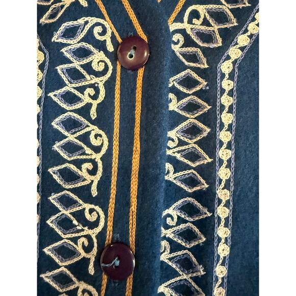 Vintage Bonjour Wool Embroidered Vest Blue Button Front Folk Boho Women’s L - Picture 3 of 7
